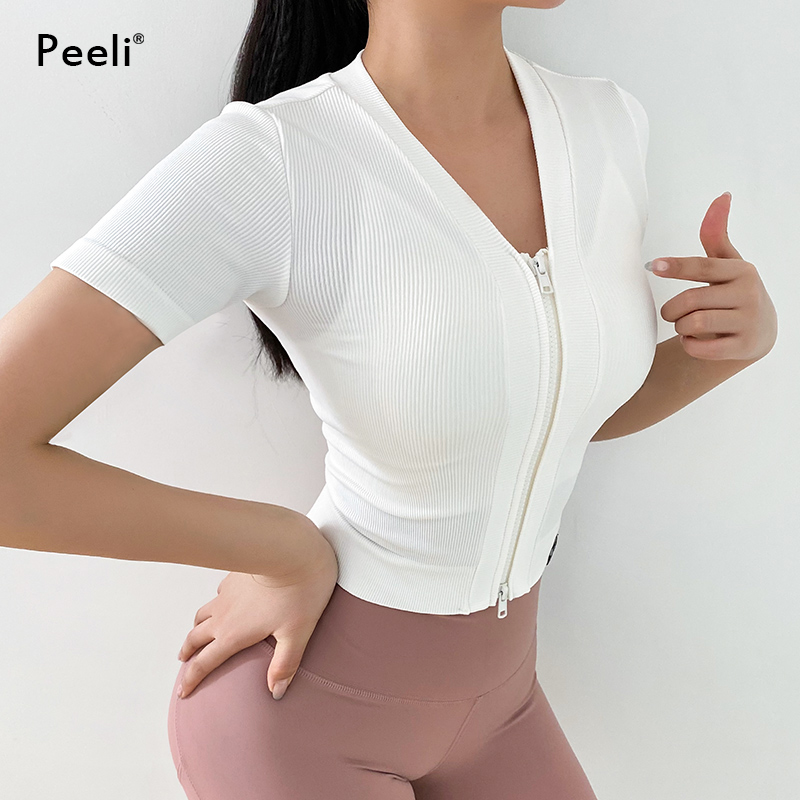 Peeli Women Yoga Top Seamless Sport T Shirts Fitness Clothes Short Sleeve Yoga  Shirt Gym Top Running Active Wear Sport Top Femme